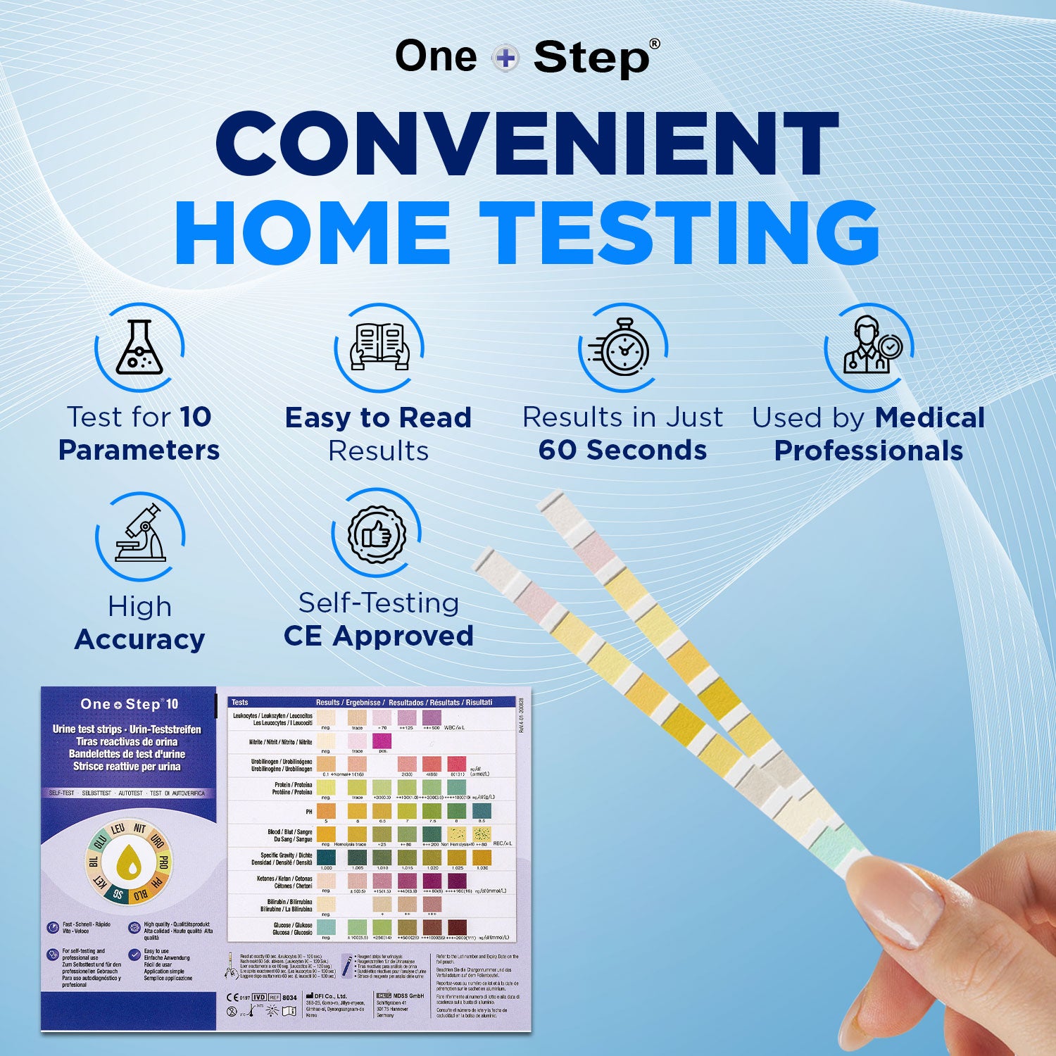 parameter strip with colour chart, with the heading 'convenient home testing'